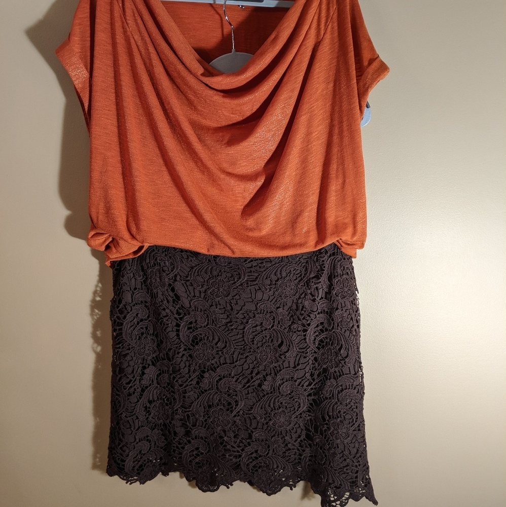 Dark Brown Lace Overlay Mini Skirt